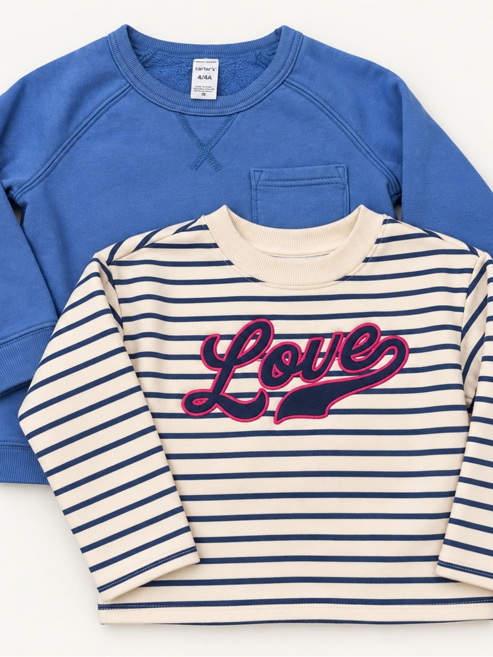 Carter's Blue Crewneck & Cream Navy Stripe 'Love' Long-Sleeve Tops - Kids